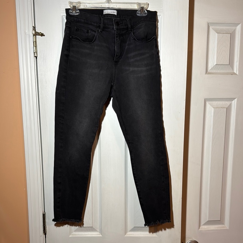 LOFT Modern High‎ Rise Frayed Hem Ankle Skinny Jeans Black Wash Denim